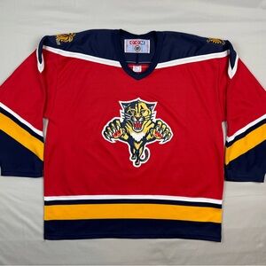 Vtg CCM Florida Panthers Mens Hockey Jersey 2XL Red/Blue 90s Maska
